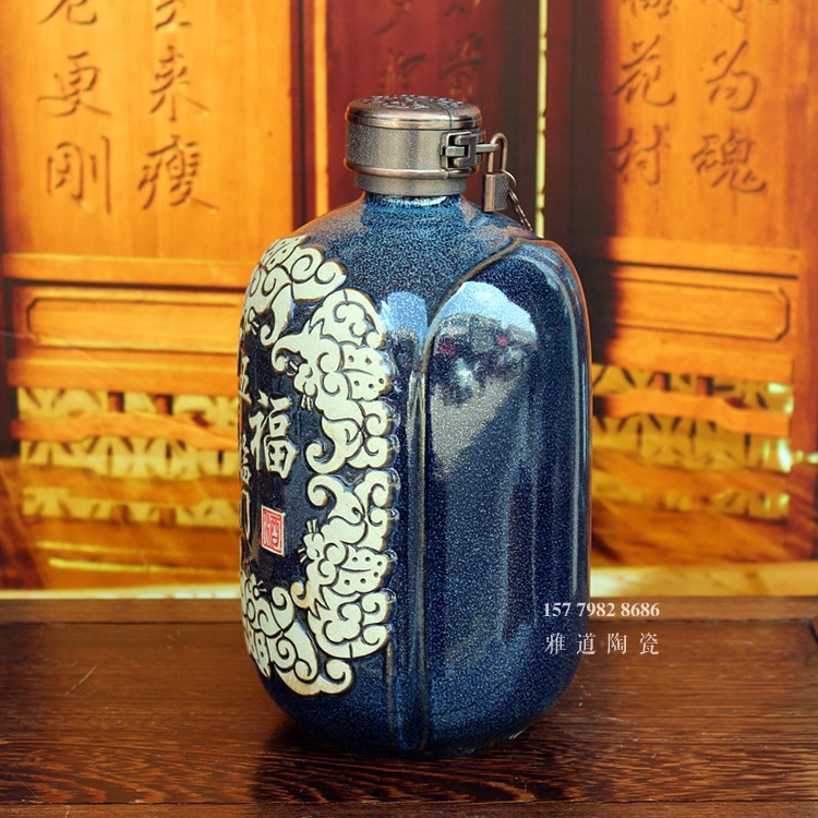 五福临门5斤雕刻陶瓷酒坛批发