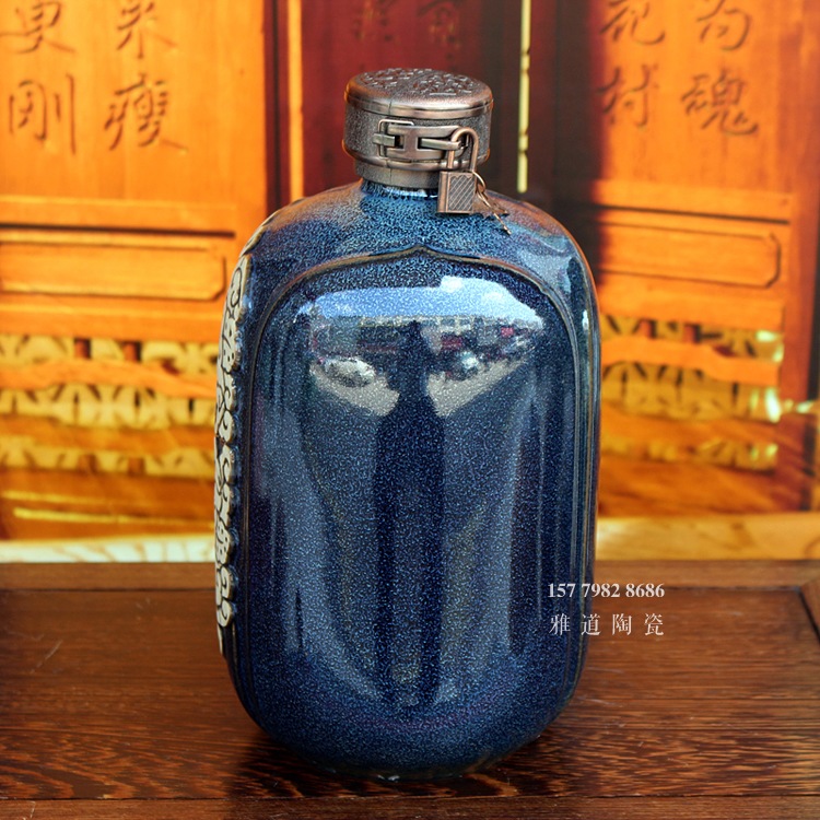 五福临门5斤雕刻陶瓷酒坛批发