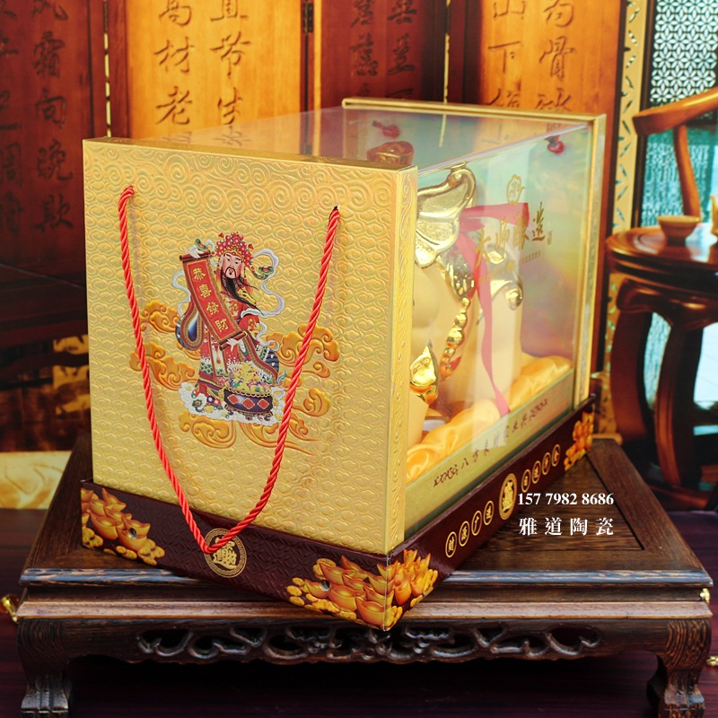 景德镇高档8斤镀金沙绒猪陶瓷酒坛