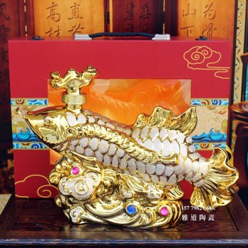 景德镇5斤金龙鱼陶瓷酒坛礼盒装