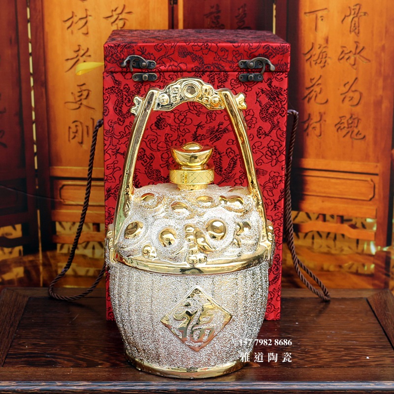 5斤装一桶金镀金陶瓷酒坛套装