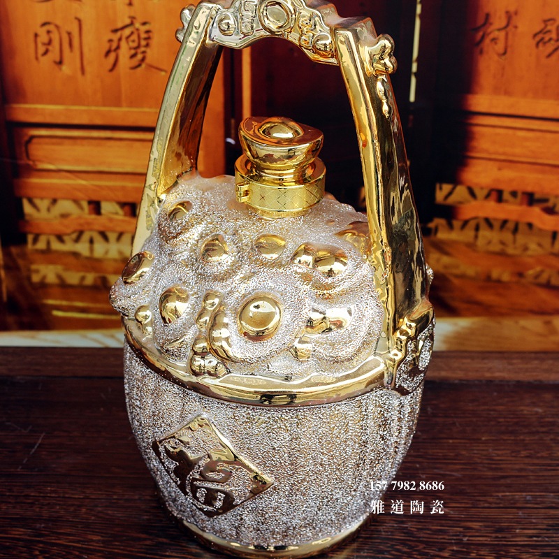 5斤装一桶金镀金陶瓷酒坛套装