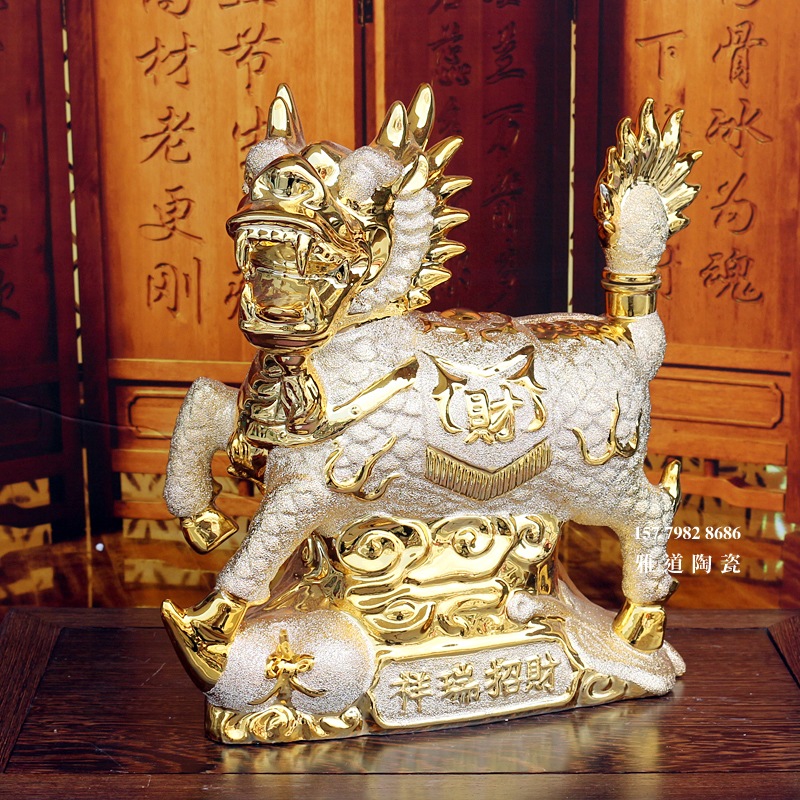景德镇5斤麒麟镀金酒坛礼盒装