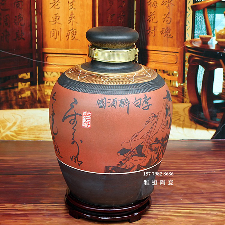 景德镇陶瓷手绘李白艺术酒坛