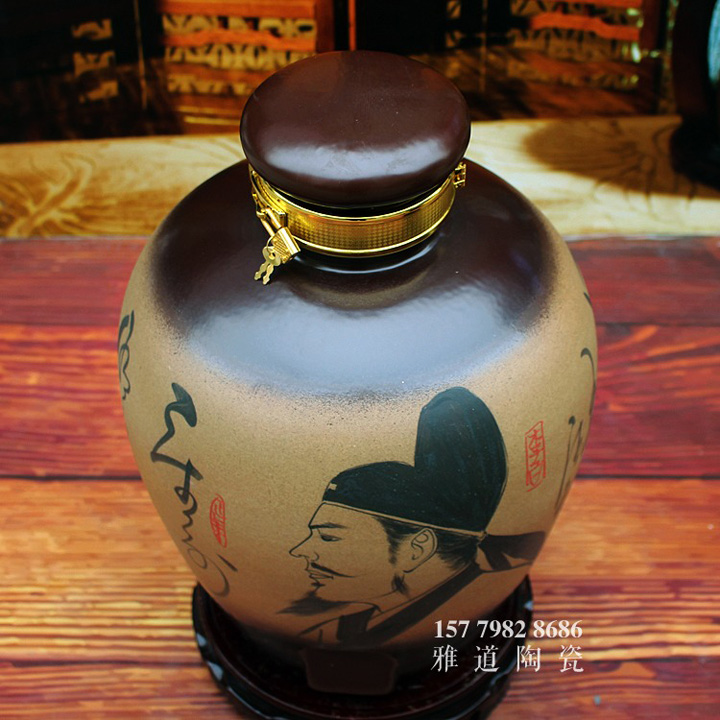 景德镇陶瓷手绘李白艺术酒坛