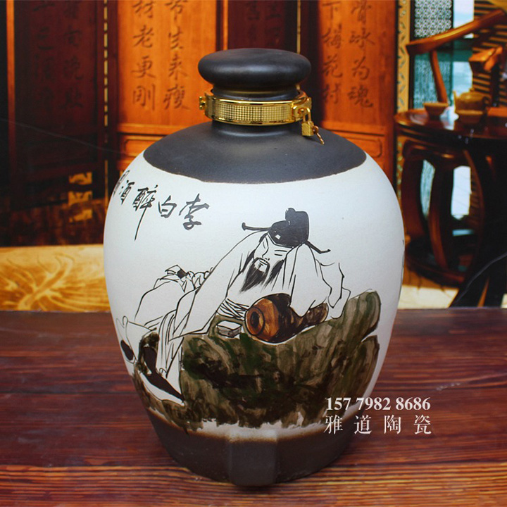景德镇陶瓷手绘李白艺术酒坛