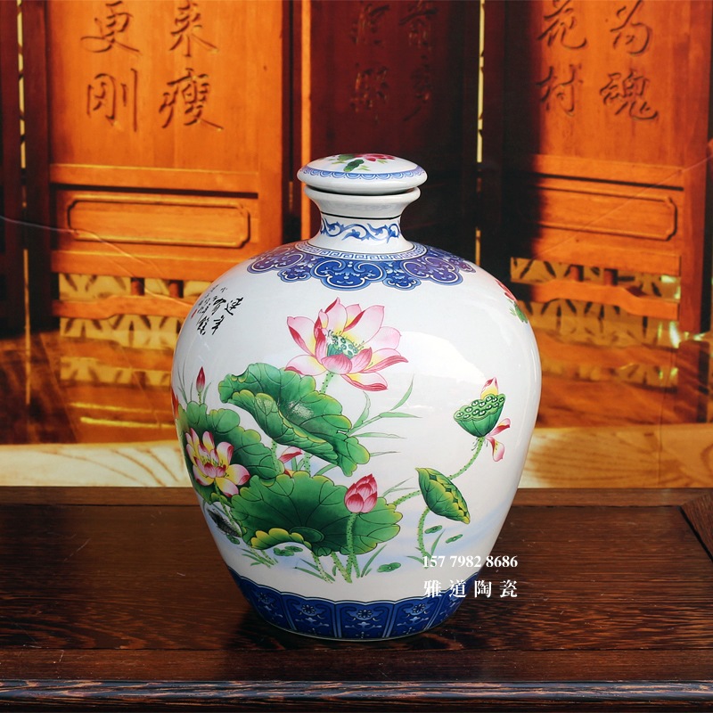 荷花鱼包布景德镇陶瓷酒坛批发