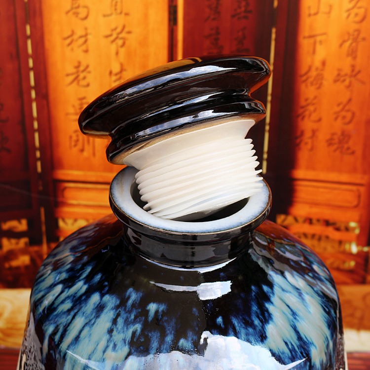 50斤蓝色拉丝窑变高档陶瓷酒坛