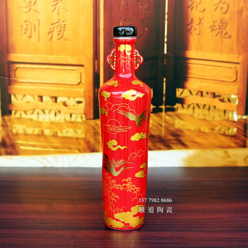 景德镇1斤装福禄寿红色酒坛礼盒