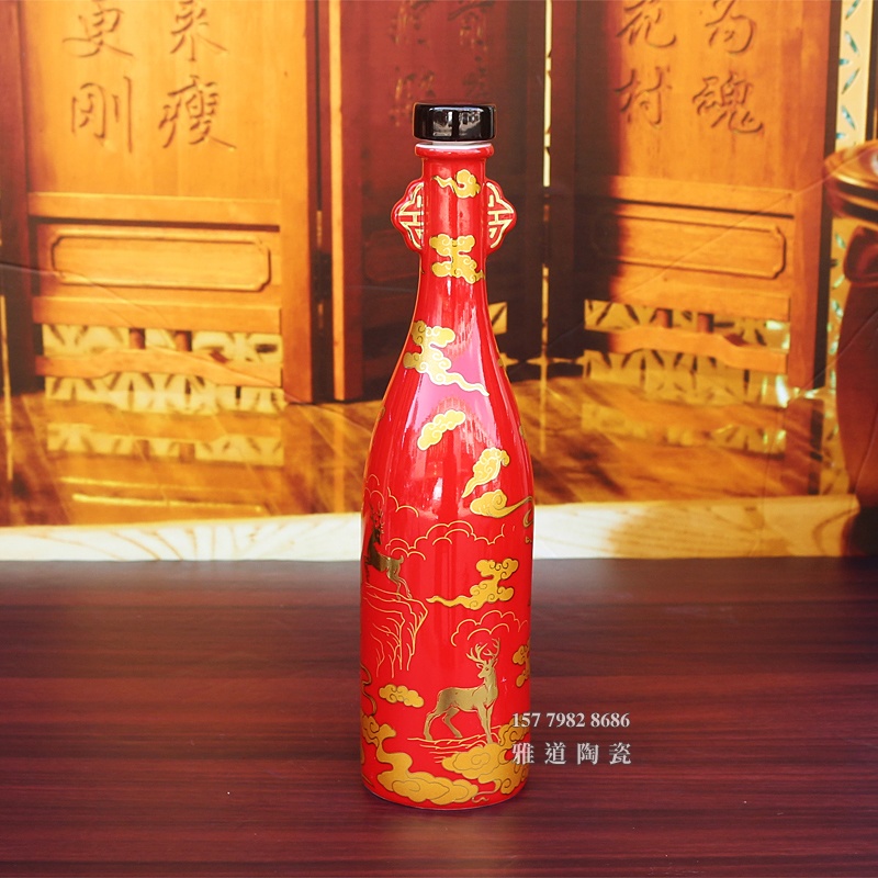 景德镇1斤装福禄寿红色酒坛礼盒