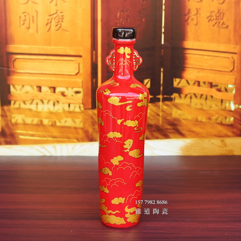 景德镇1斤装福禄寿红色酒坛礼盒