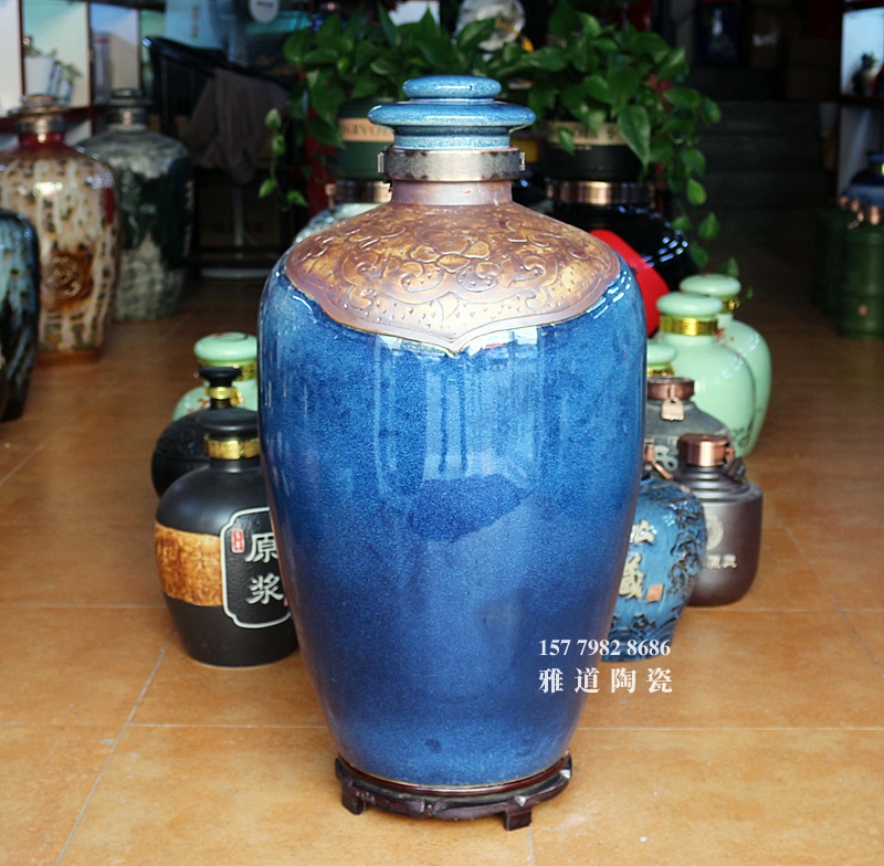 60斤100斤景德镇蓝色复古存酒坛