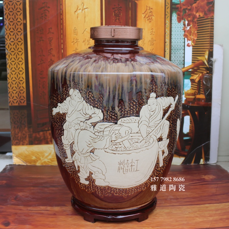 100斤装手工雕刻酿酒图工艺装饰酒坛