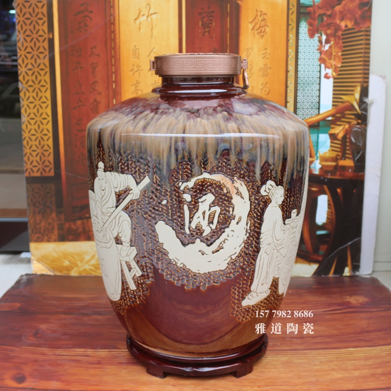 100斤装手工雕刻酿酒图工艺装饰酒坛