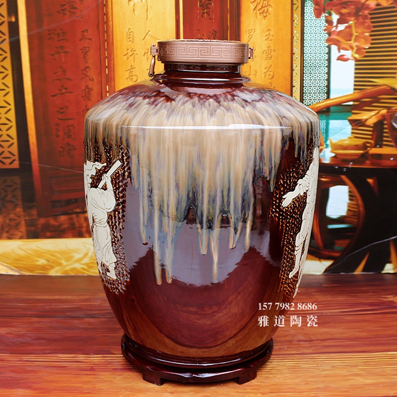 100斤装手工雕刻酿酒图工艺装饰酒坛