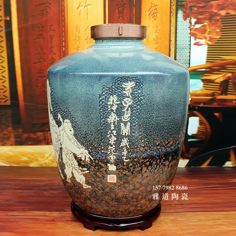 100斤泡泡釉雕刻老子出关密封装饰酒坛
