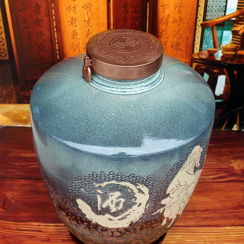 100斤泡泡釉雕刻老子出关密封装饰酒坛