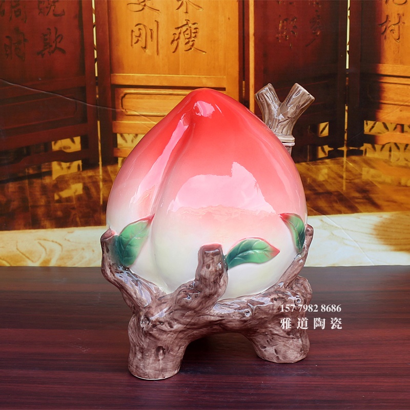 景德镇5斤装法兰彩寿桃陶瓷酒坛