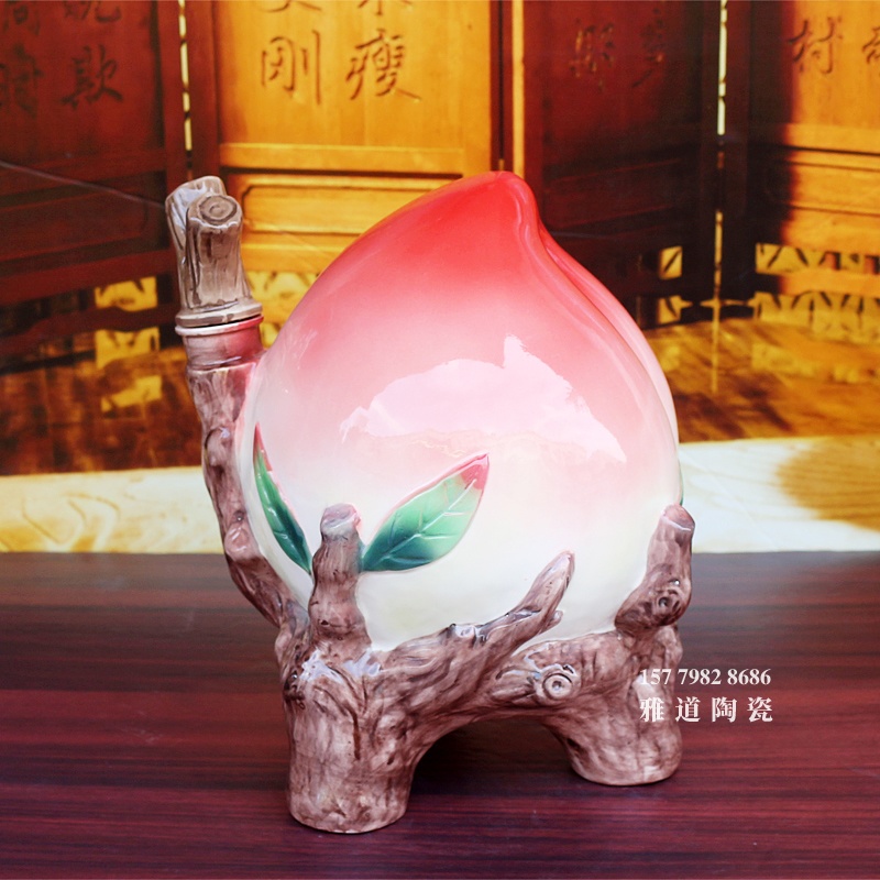 景德镇5斤装法兰彩寿桃陶瓷酒坛