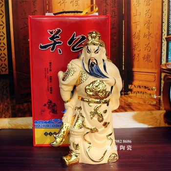 景德镇5斤10斤装关公镀金陶瓷酒坛