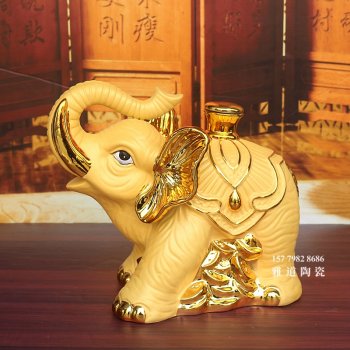 景德镇5斤装镀金大象工艺陶瓷酒坛