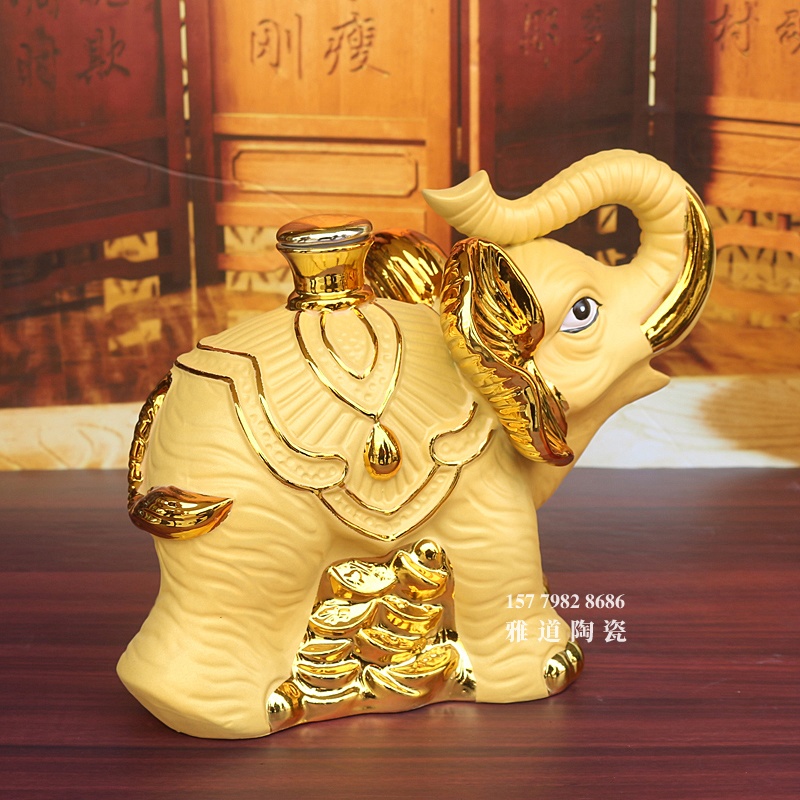 景德镇5斤装镀金大象工艺陶瓷酒坛