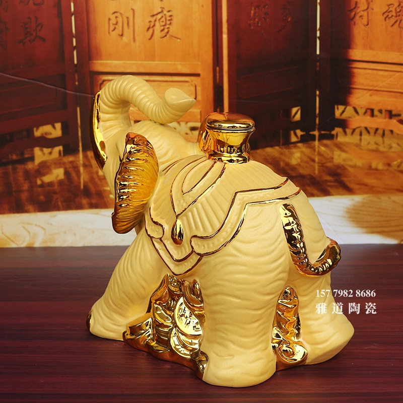 景德镇5斤装镀金大象工艺陶瓷酒坛