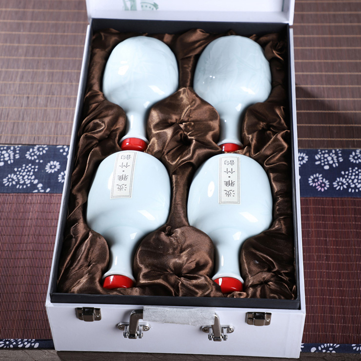 1斤装青釉浮雕竹子小酒坛4瓶套装