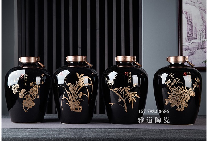 10斤装机雕梅兰竹菊乌金酒坛