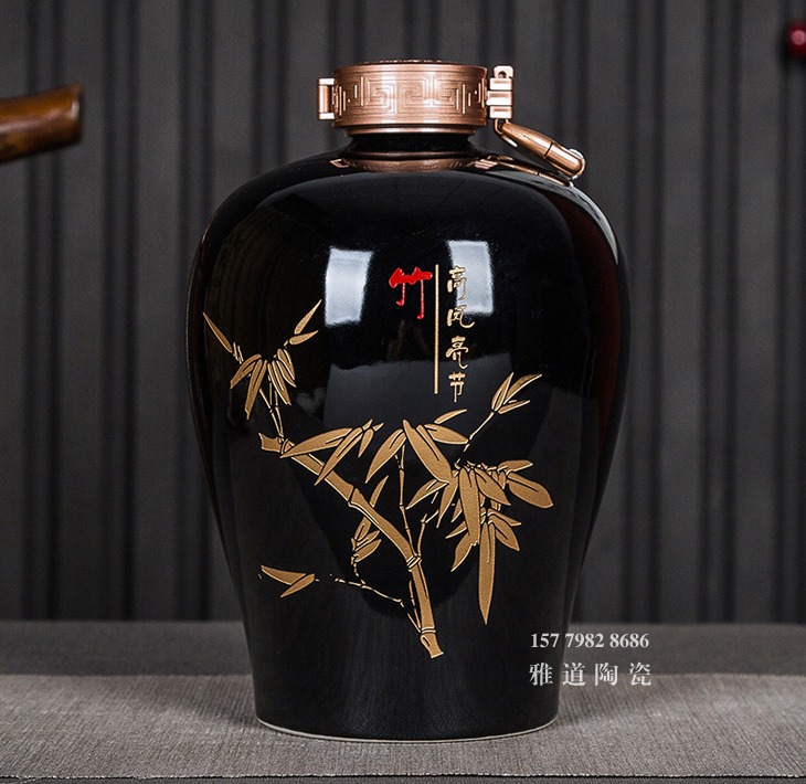 10斤装机雕梅兰竹菊乌金酒坛