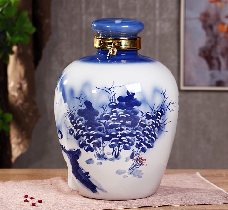 10斤至50斤手绘雪景陶瓷泡酒坛