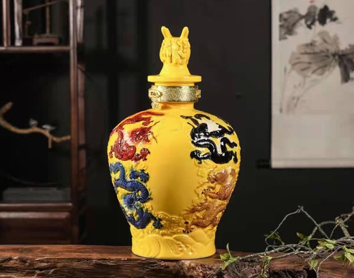 十斤五彩雕龙高档陶瓷酒坛礼品装