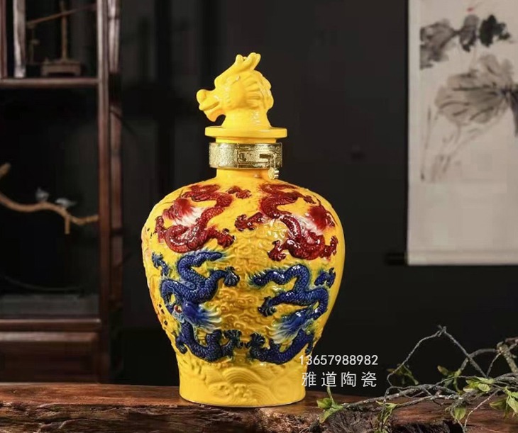 十斤五彩雕龙高档陶瓷酒坛礼品装