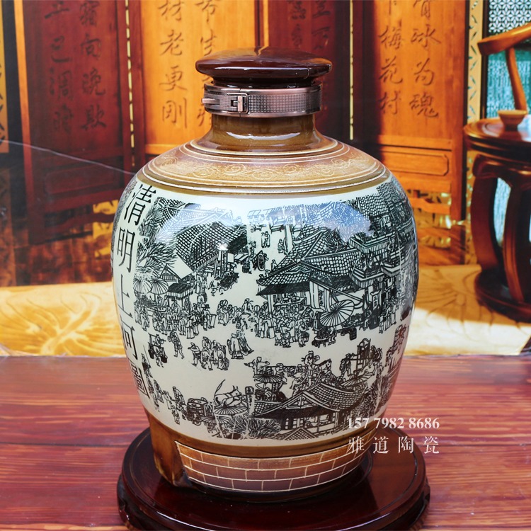 10斤至100斤清明上河图陶瓷酒坛