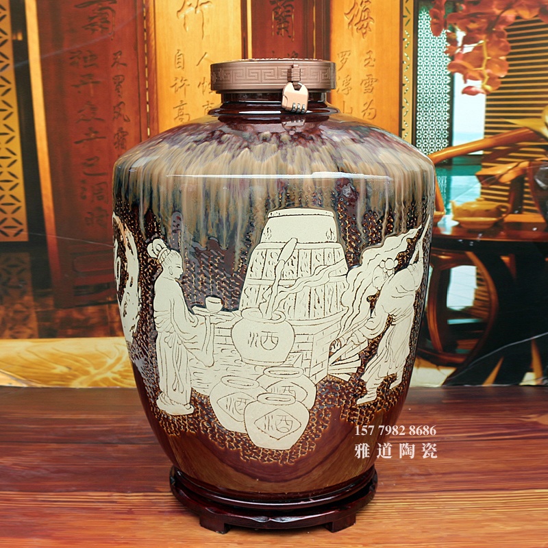 手工雕刻高档会所100斤装陶瓷大酒坛