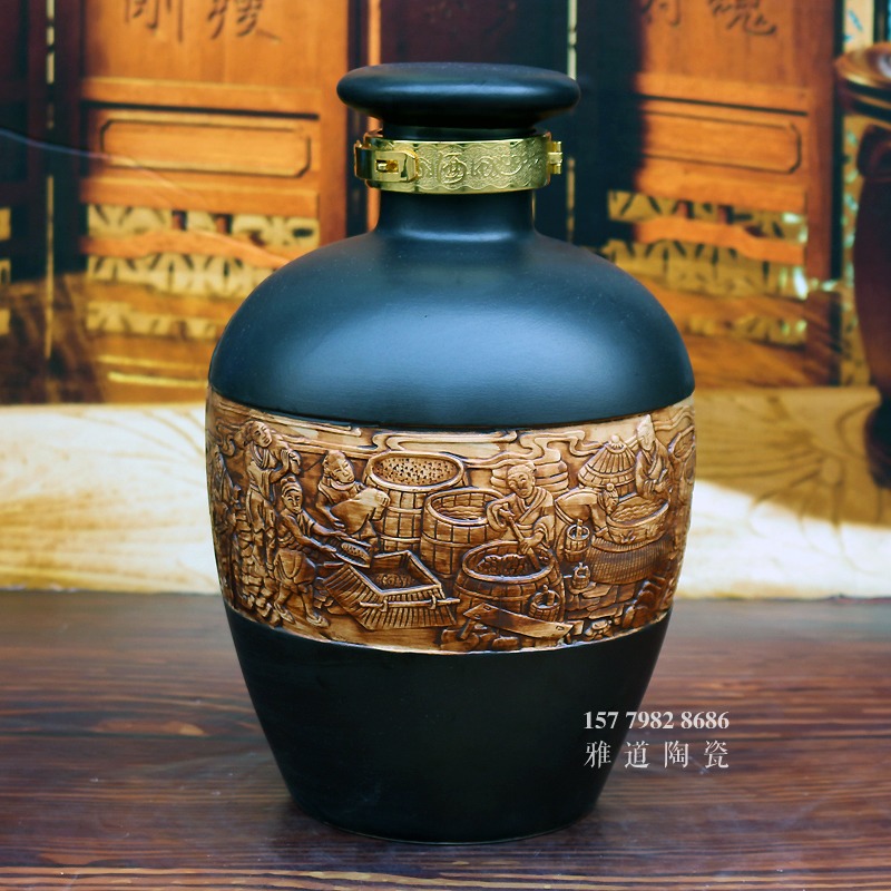雕刻酿酒图五斤陶瓷小酒坛