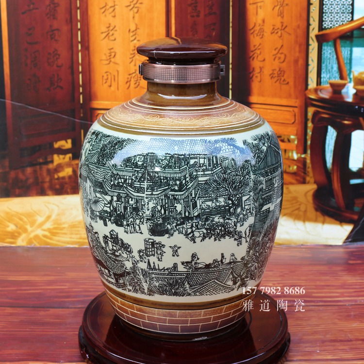 10斤清明上河图陶瓷酒坛